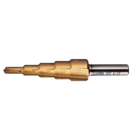 GARWIN 102550-4-12-5 Сверло ступенчатое 4,0-12,0 мм, 5 ступеней, HSS, TiN