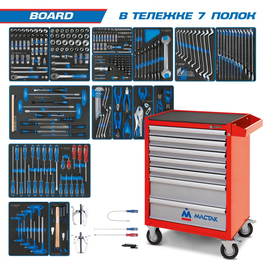 KING TONY Набор инструментов "BOARD" в красной тележке, 325 предметов 934-325AMR