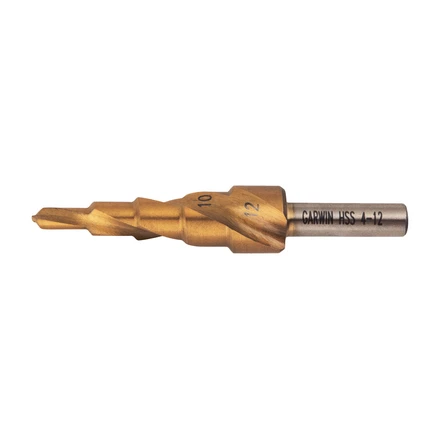 GARWIN 102570-4-12-5 Сверло ступенчатое 4,0-12,0 мм, 5 ступеней, HSS, TiN, со спиральной канавкой