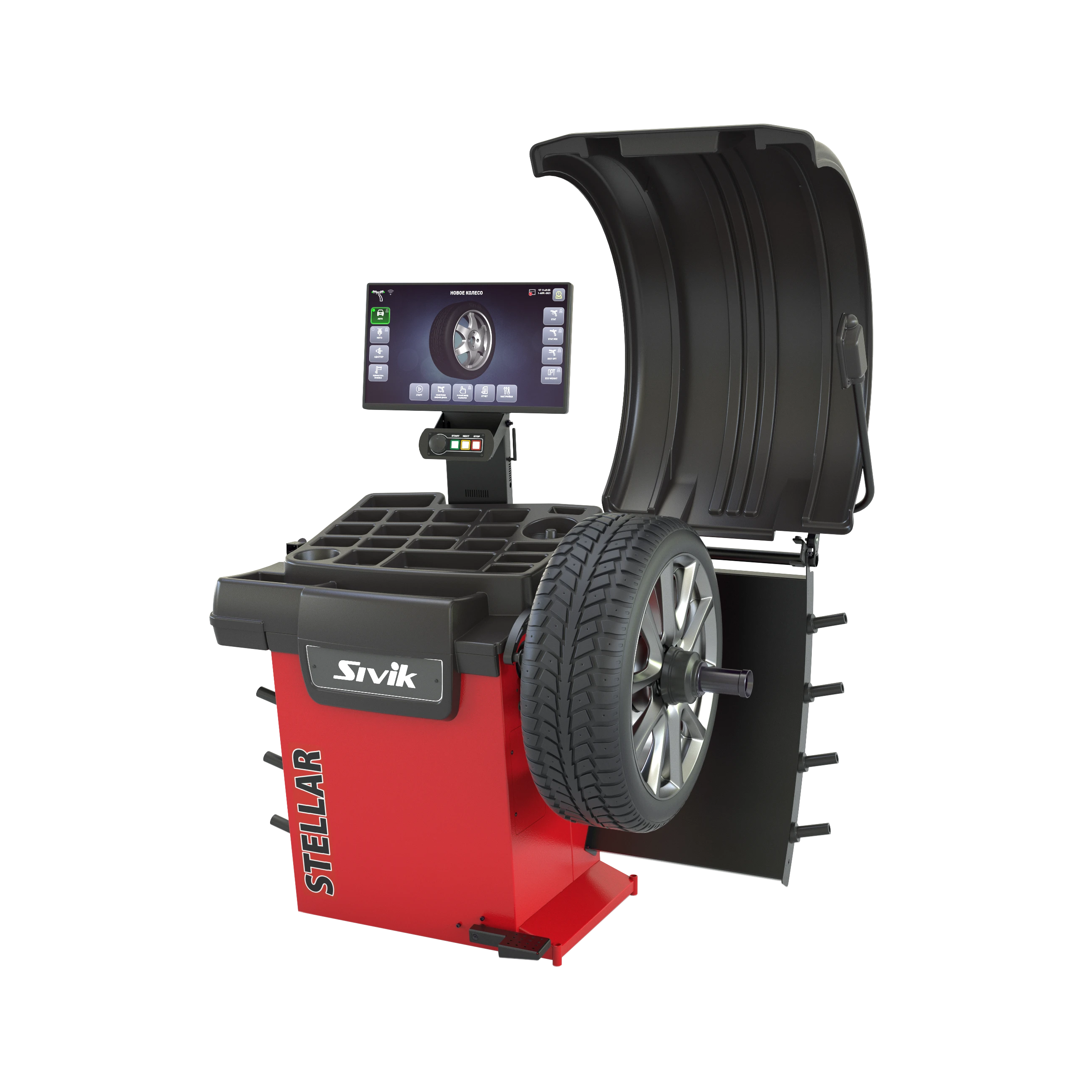 SIVIK Балансировочный станок STELLAR (p) СБМП-60/3D Pro (УЗ, ЭМВ, ТЛУ) Красный RAL3020