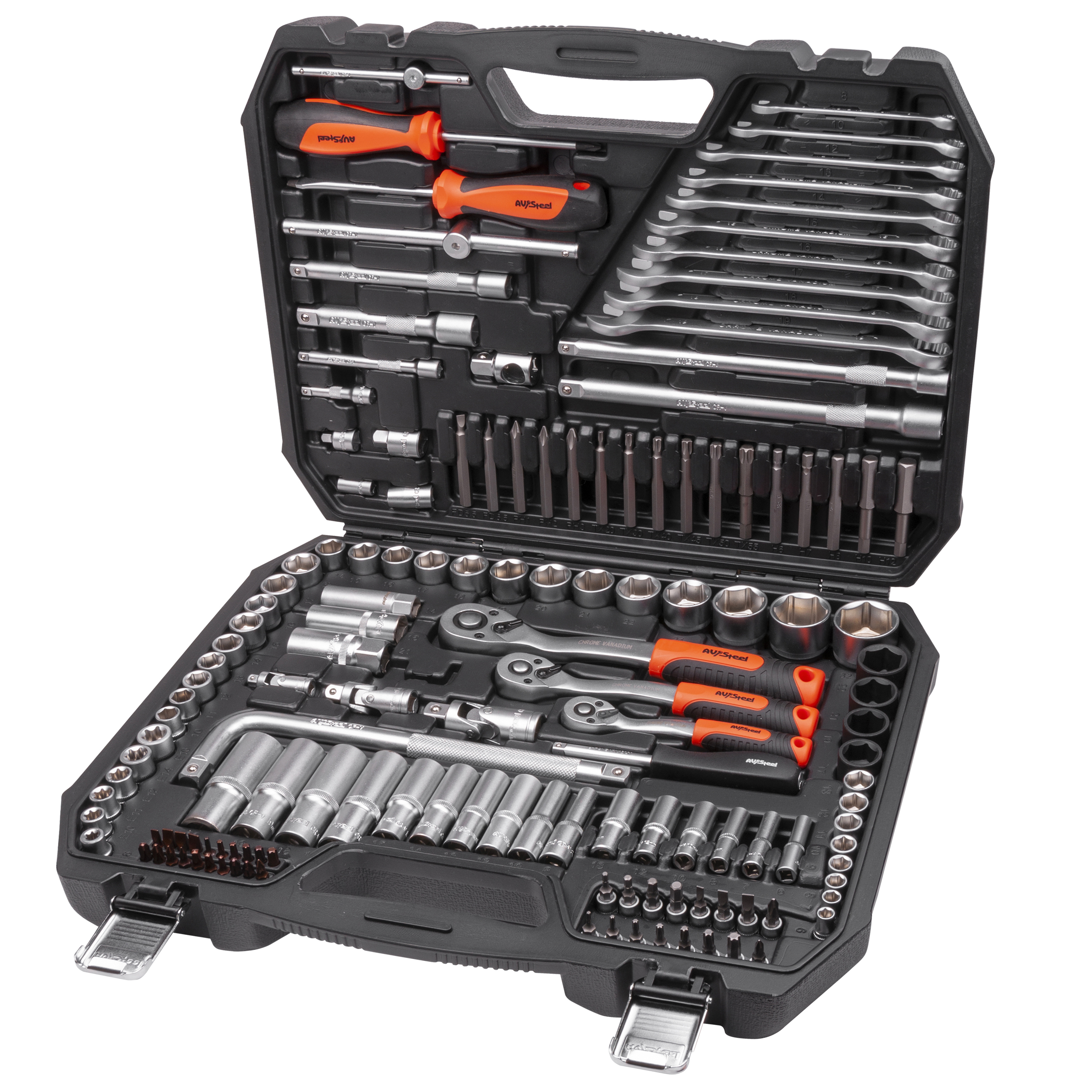Набор инструмента AV Steel 144 предметов 1/4",3/8",1/2", профессиональный