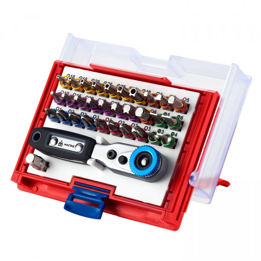 МАСТАК Набор вставок (бит) 1/4", TORX, HEX, PZ, PH, SLOT, 33 предмета